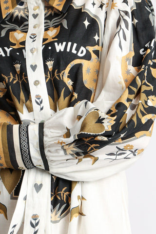 Contrast Western Style Graphic Print Maxi Shirt Dress - Boutique Bella BellaDRESS