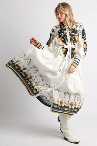 Contrast Western Style Graphic Print Maxi Shirt Dress - Boutique Bella BellaDRESS