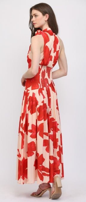 Coral Bloom Halter Neck Maxi - Boutique Bella BellaDress