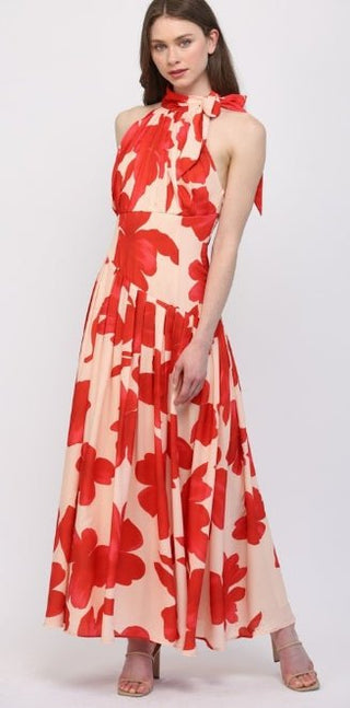 Coral Bloom Halter Neck Maxi - Boutique Bella BellaDress