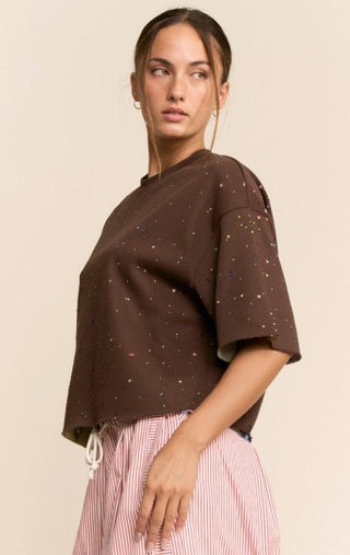 Cosmic Cutout Tee - Brown - Boutique Bella BellaTop