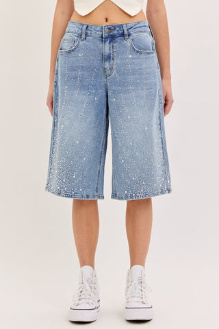 Cosmic Glam Denim Bermuda Shorts - Boutique Bella BellaShorts