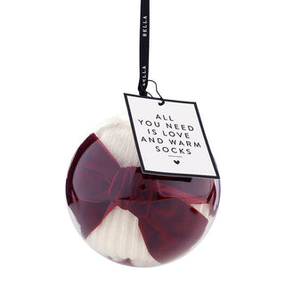 Cotton Socks in Ornament - Ivory + Burgundy Velvet Bow - Boutique Bella BellaSocks