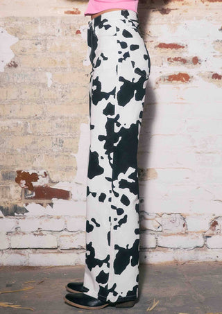 Cow Pattern Print Wide Leg Jeans - Boutique Bella BellaJeans