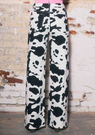 Cow Pattern Print Wide Leg Jeans - Boutique Bella BellaJeans