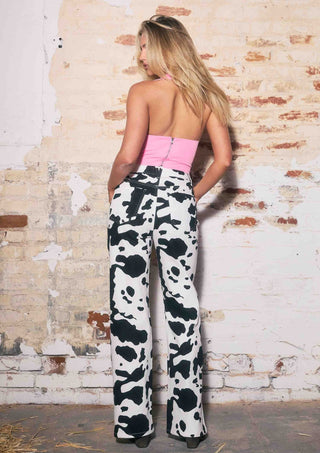 Cow Pattern Print Wide Leg Jeans - Boutique Bella BellaJeans