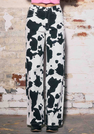 Cow Pattern Print Wide Leg Jeans - Boutique Bella BellaJeans