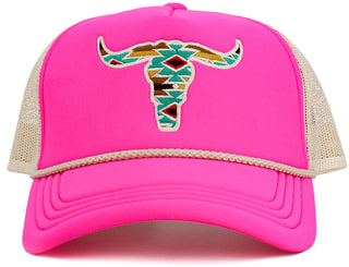 Cow Skull Aztec Mesh Back Ballcap - Boutique Bella BellaTrucker Hat