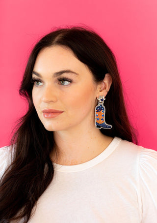 Cowgirl Boot Earrings - Blue and Orange - Boutique Bella BellaDistress