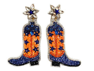Cowgirl Boot Earrings - Blue and Orange - Boutique Bella BellaDistress