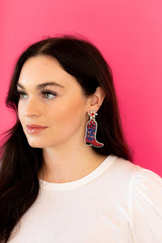 Cowgirl Boot Earrings - Blue and Red - Boutique Bella BellaDistress