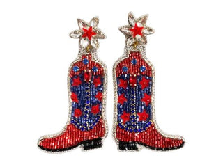 Cowgirl Boot Earrings - Blue and Red - Boutique Bella BellaDistress