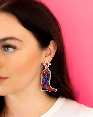 Cowgirl Boot Earrings - Blue and Red - Boutique Bella BellaDistress