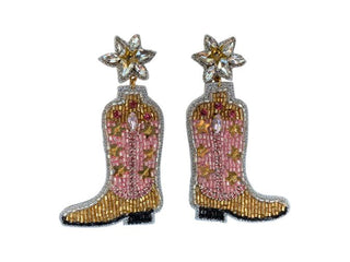 Cowgirl Boot Earrings - Gold and Pink - Boutique Bella BellaDistress