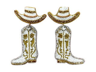 Cowgirl Boot with Hat Earrings - White - Boutique Bella BellaDistress
