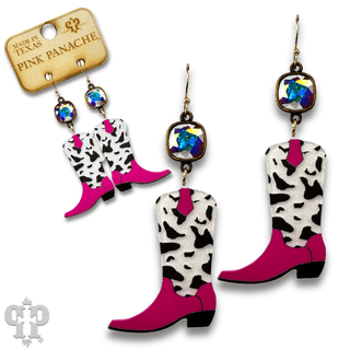Cowprint cowboy boot earring with Austrian crystal - Boutique Bella BellaEarrings
