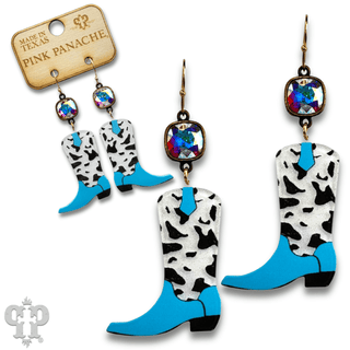 Cowprint cowboy boot earring with Austrian crystal - Boutique Bella BellaEarrings
