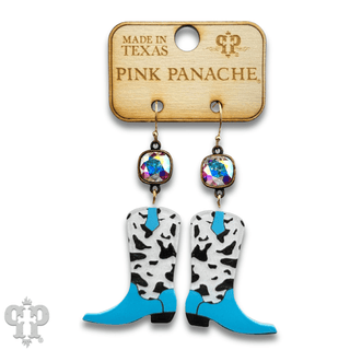 Cowprint cowboy boot earring with Austrian crystal - Boutique Bella BellaEarrings