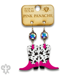 Cowprint cowboy boot earring with Austrian crystal - Boutique Bella BellaEarrings