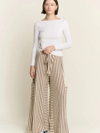 Cozy Chic Terry Stripe Pants - Mocha - Boutique Bella BellaPants