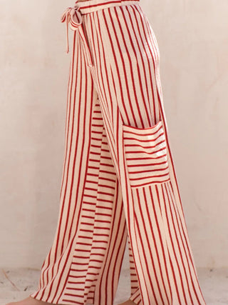 Cozy Chic Terry Stripe Pants - Red - Boutique Bella BellaPants