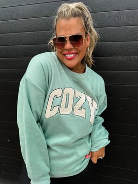 Cozy Sherpa Letter Embroidered Sweatshirt - Boutique Bella BellaSweatshirt