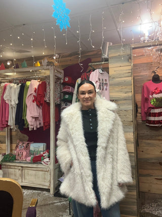 Cream Metallic Faux Fur Coat - Boutique Bella Bellacoat