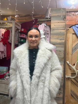 Cream Metallic Faux Fur Coat - Boutique Bella Bellacoat