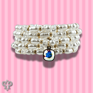 Cream pearl bead bracelet stack, Austrian crystal - Boutique Bella BellaBracelets