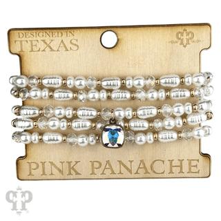 Cream pearl bead bracelet stack, Austrian crystal - Boutique Bella BellaBracelets