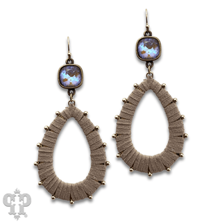 Cream suede teardrop and Austrian crystal dangle earring - LC - Boutique Bella BellaEarrings