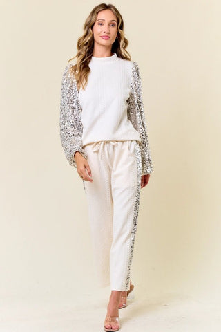 Cream Wish You Well Sequin Pants - Boutique Bella BellaSweatpants