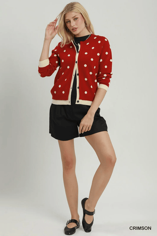 Crimson Kiss Polka Dot Cardigan - Boutique Bella BellaCardigan