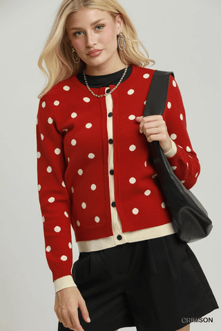 Crimson Kiss Polka Dot Cardigan - Boutique Bella BellaCardigan