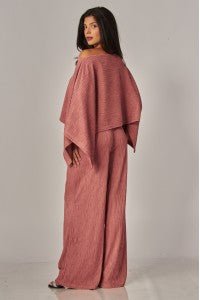 Crinkled Plisse Cape Kimono Luxury Pants Set - Rose Pink - Boutique Bella BellaSets