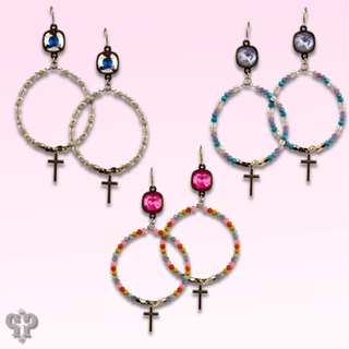 Cross charm earring with Austrian crystal - Boutique Bella BellaEarrings