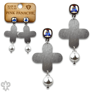 Cross earring with pearl bead and Austrian crystal - Boutique Bella BellaEarrings