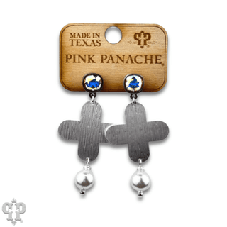 Cross earring with pearl bead and Austrian crystal - Boutique Bella BellaEarrings