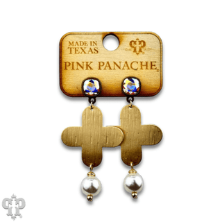 Cross earring with pearl bead and Austrian crystal - Boutique Bella BellaEarrings
