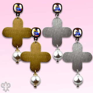 Cross earring with pearl bead and Austrian crystal - Boutique Bella BellaEarrings