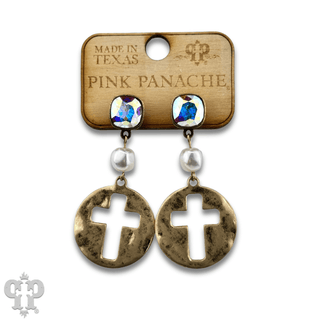 Cross medallion earring with Austrian crystal - Boutique Bella BellaEarrings