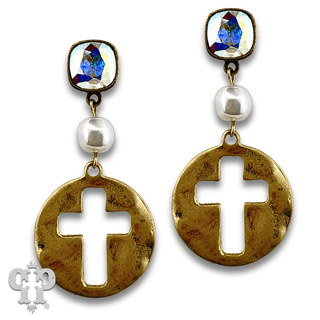 Cross medallion earring with Austrian crystal - Boutique Bella BellaEarrings