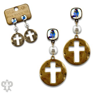 Cross medallion earring with Austrian crystal - Boutique Bella BellaEarrings