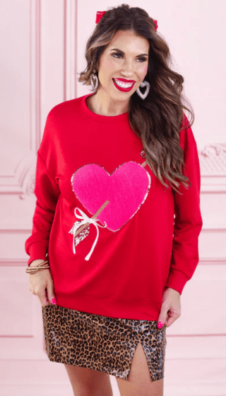 Cross My Heart Chenille Patch Pullover - Boutique Bella BellaPullover