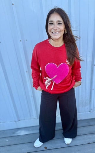 Cross My Heart Chenille Patch Pullover - Boutique Bella BellaPullover