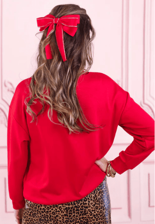 Cross My Heart Chenille Patch Pullover - Boutique Bella BellaPullover