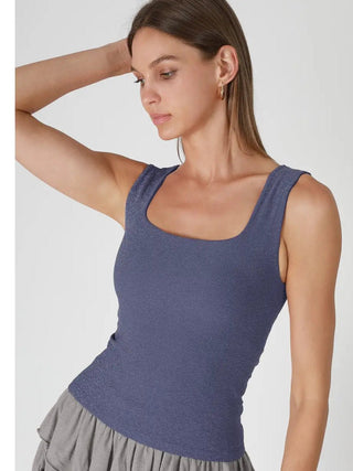Crown Blue Lurex Square Neck Tank Top - Boutique Bella BellaTank Top