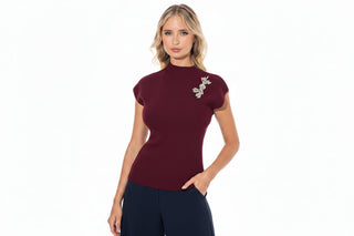 Crystal Cascade Knit Sweater - Burgundy - Boutique Bella BellaSweater