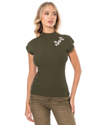 Crystal Cascade Knit Sweater - Olive - Boutique Bella BellaSweater
