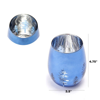 Crystal Christmas Tree Stemless Wine Water Glasses Set Of 2 Holiday Themed Vibrant Blue Etched Winte - Boutique Bella Bella